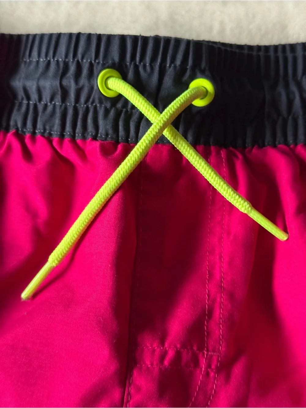 Old Navy Hot Pink Swim Shorts with Navy Waistband and Neon Drawstring